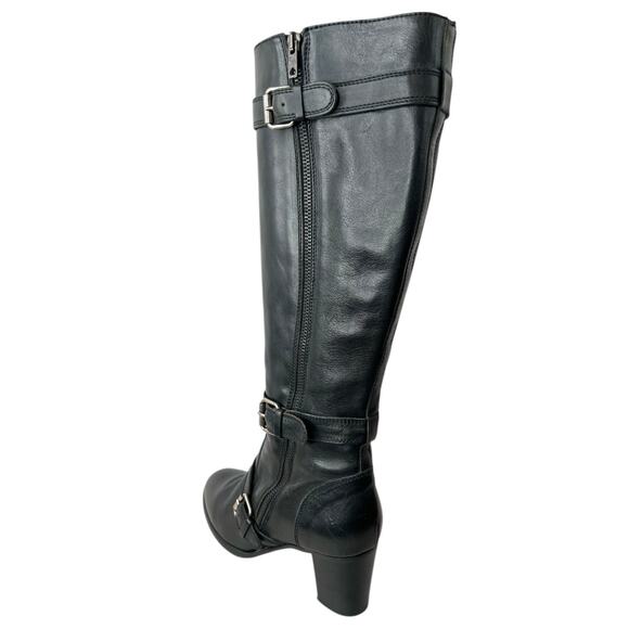 J.Crew Tall Leather Boots Strappy Moto 2.5" Heel in Black Women's Size 7.5 - Picture 6 of 16